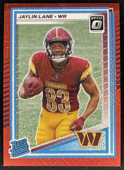 Jaylin Lane 2025 Panini Donruss Optic Rated Rookie Red Mojo Prizm Commanders Front