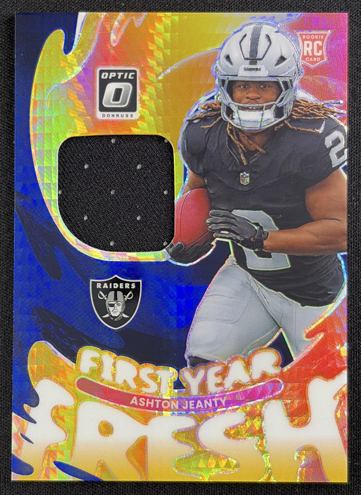 Ashton Jeanty 2025 Panini Donruss Optic First Year Fresh Blue Hyper Prizm Raiders