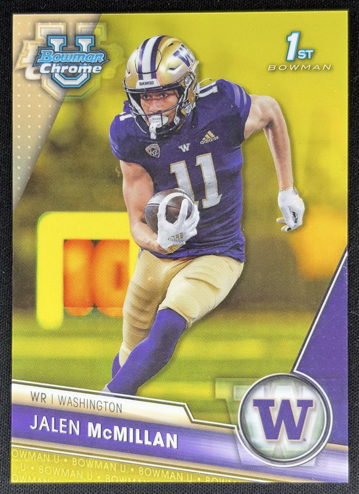 Jalen McMillan 2023 Bowman University Chrome Yellow Refractor /75 Huskies