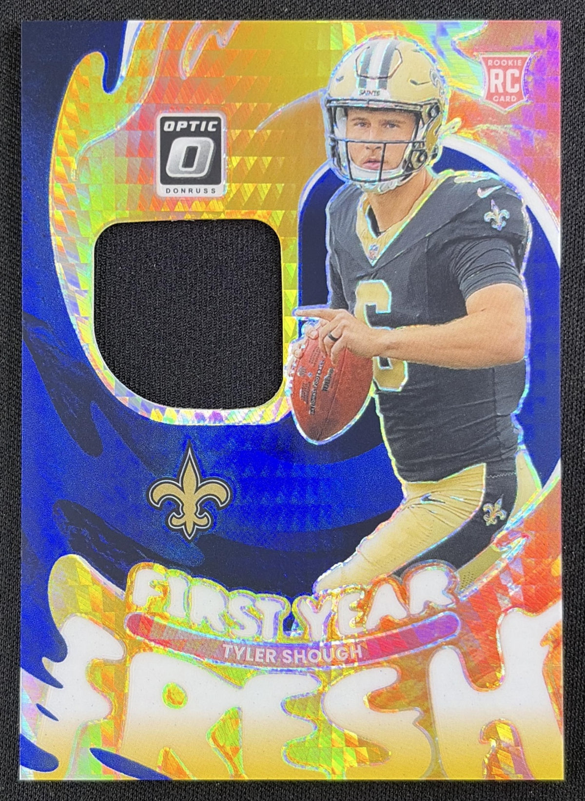Tyler Shough 2025 Panini Donruss Optic First Year Fresh Blue Hyper Prizm Saints