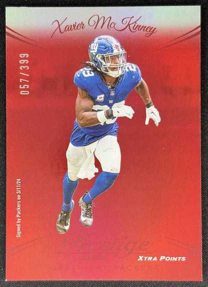 Xavier McKinney 2024 Panini Prestige Red Premium Xtra Points /399 Packers front