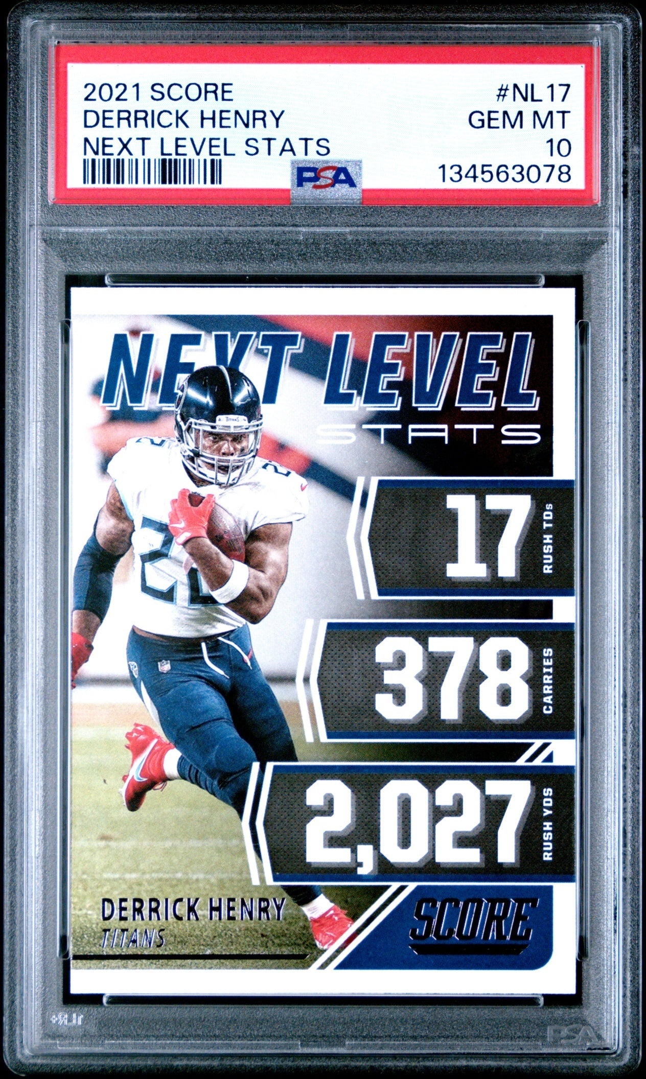 Derrick Henry 2021 Panini Score Next Level Stats PSA 10 Titans front
