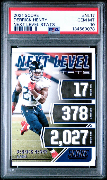 Derrick Henry 2021 Panini Score Next Level Stats PSA 10 Titans front