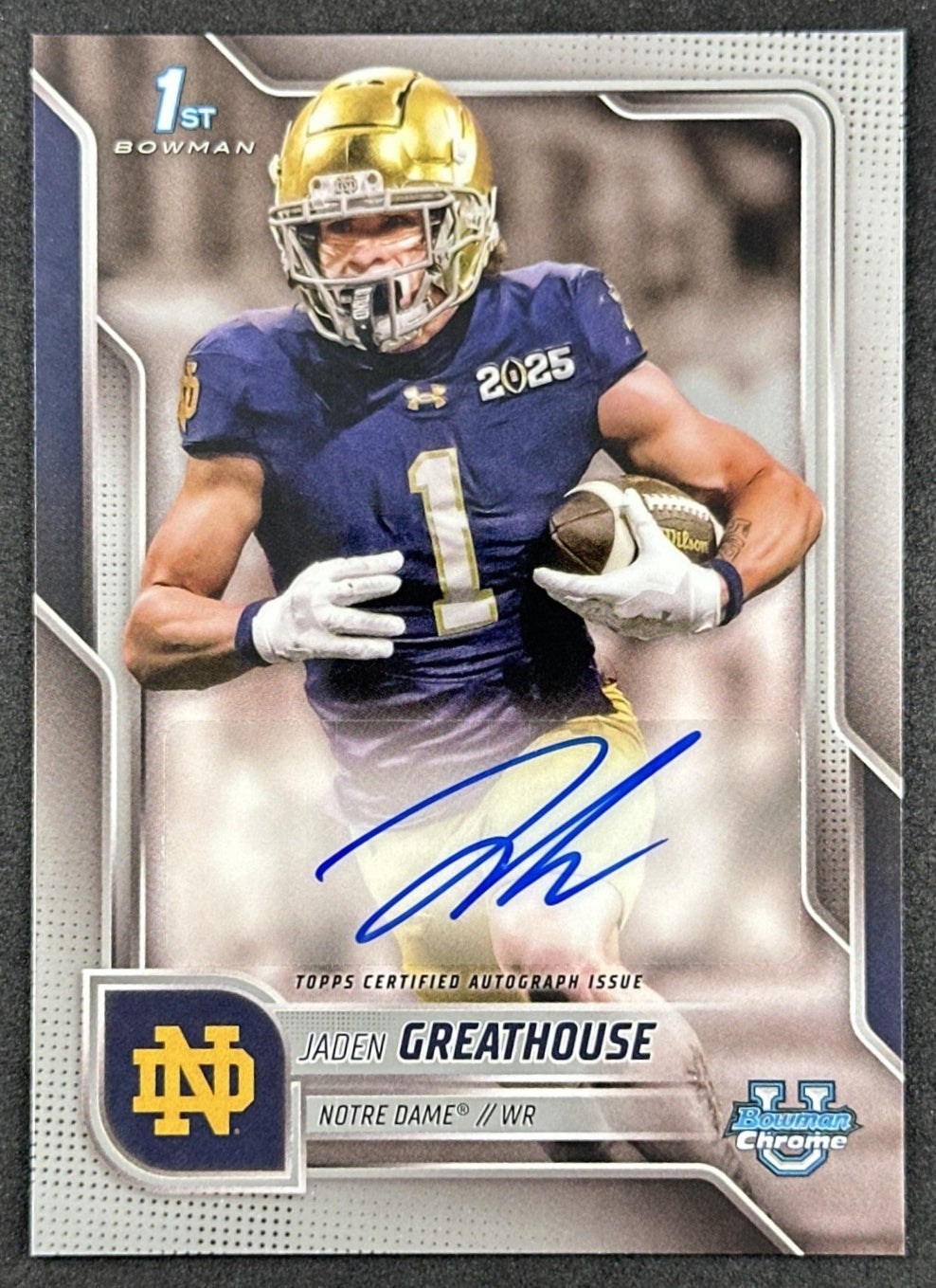 Jaden Greathouse 2025 Bowman Chrome University Prospect Auto Fighting Irish Sports Trading Cards