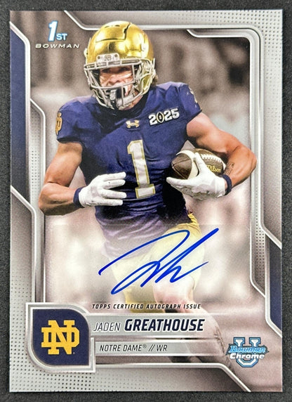 Jaden Greathouse 2025 Bowman Chrome University Prospect Auto Fighting Irish Sports Trading Cards