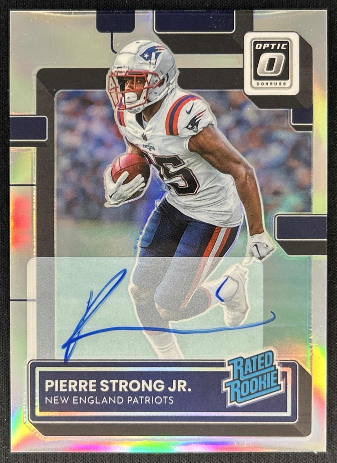 Pierre Strong Jr. 2022 Donruss Optic Rated Rookie RPS Auto Holo /125 Patriots front