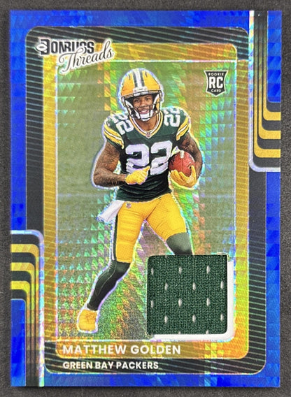 Matthew Golden 2025 Panini Donruss Optic Threads Blue Hyper Prizm Packers front