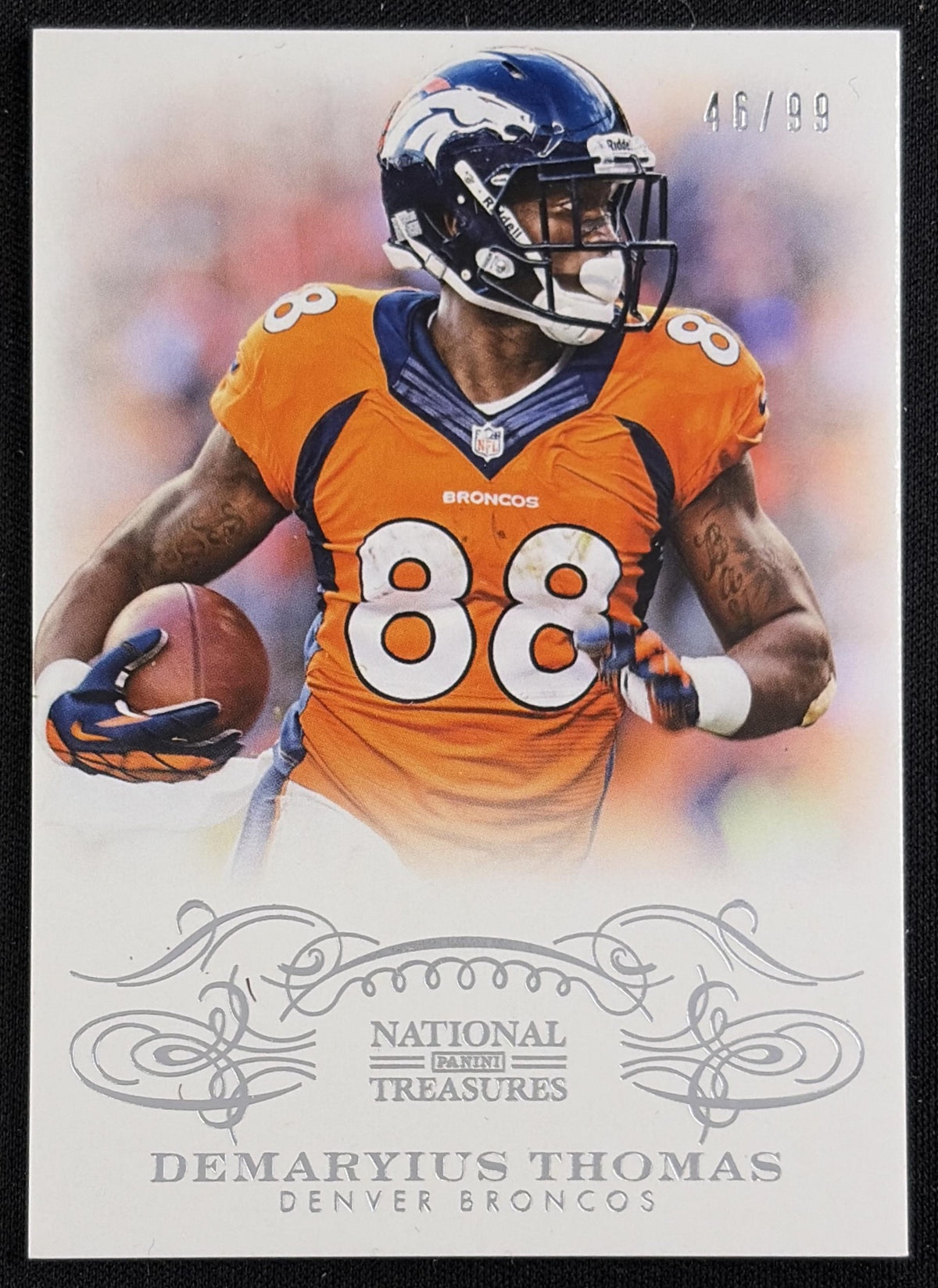 Front of Demaryius Thomas 2013 Panini National Treasures /99 Broncos sports trading card