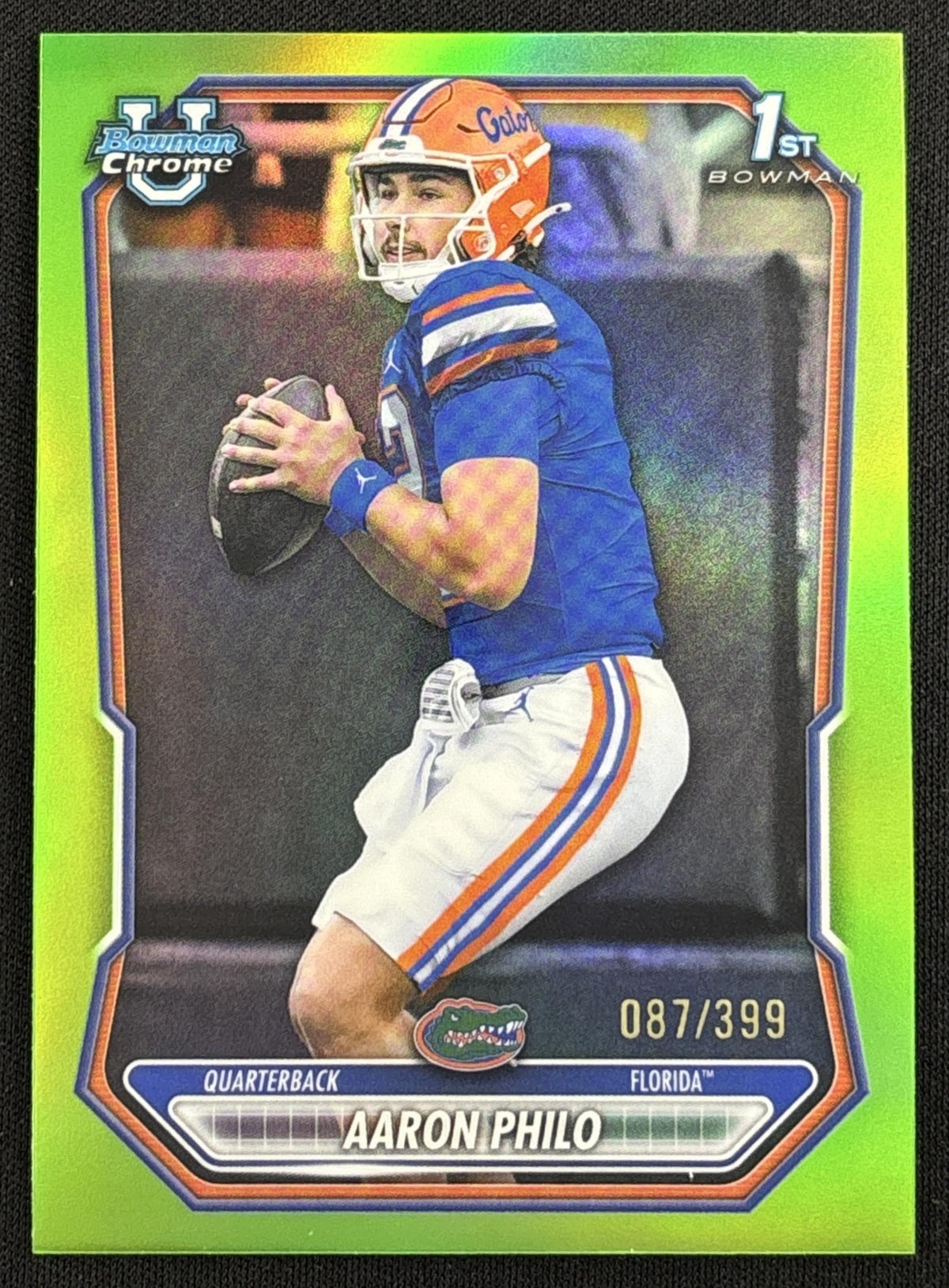 Aaron Philo 2026 Bowman Chrome Prospects Neon Green Refractor /399 Gators Sports Trading Card