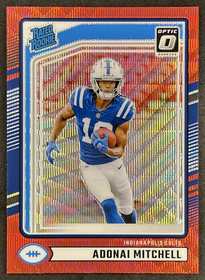 Adonai Mitchell 2024 Panini Donruss Optic Rated Rookie Preview Red Wave Colts Sports Trading Card