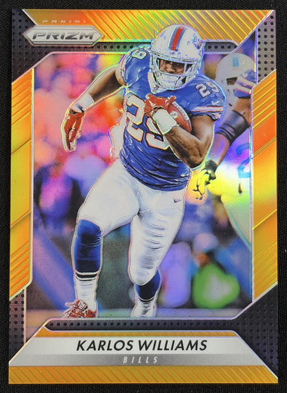 Front of Karlos Williams 2016 Panini Prizm Orange /299 Bills sports trading card