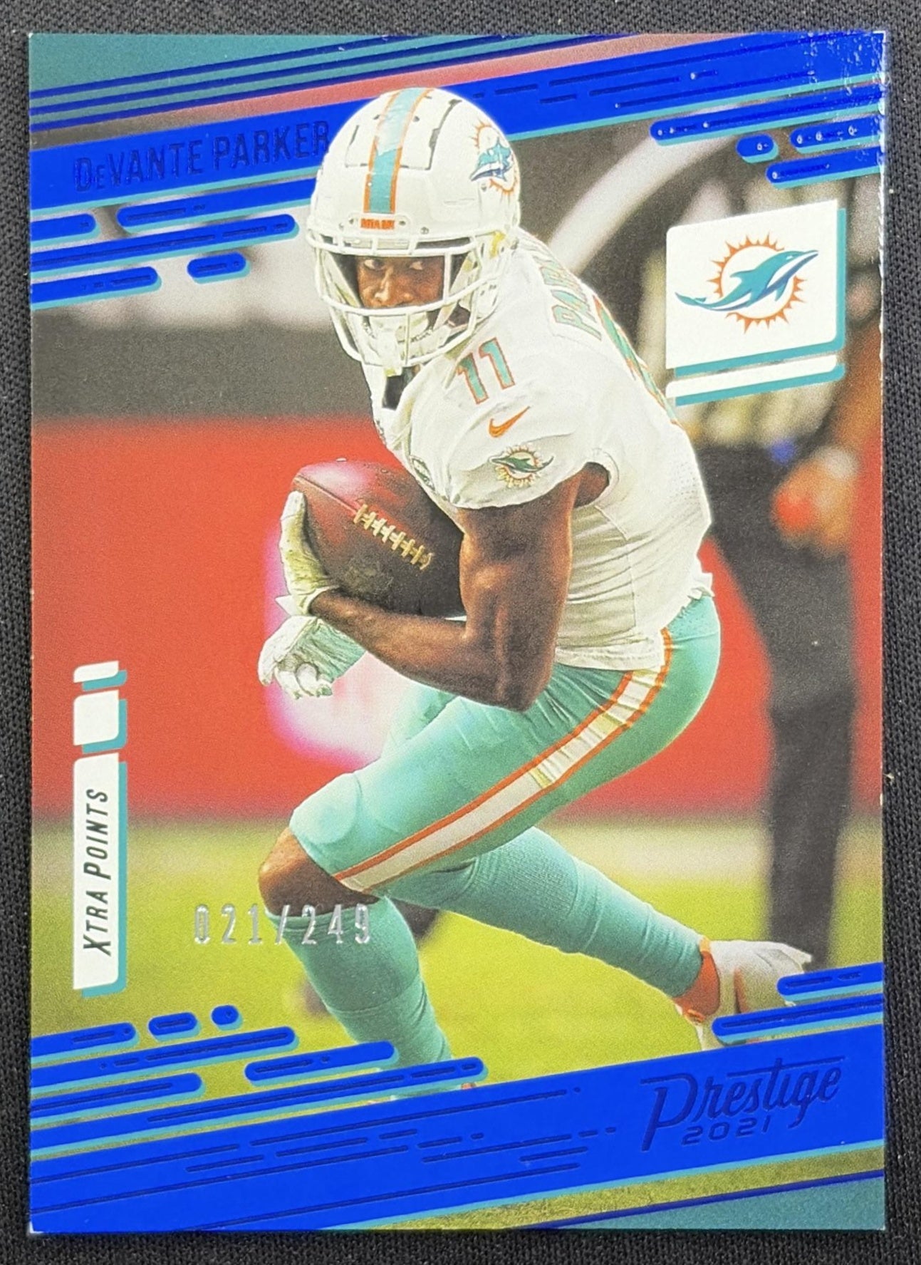 DeVante Parker 2021 Panini Prestige Xtra Points Blue /249 Dolphins front