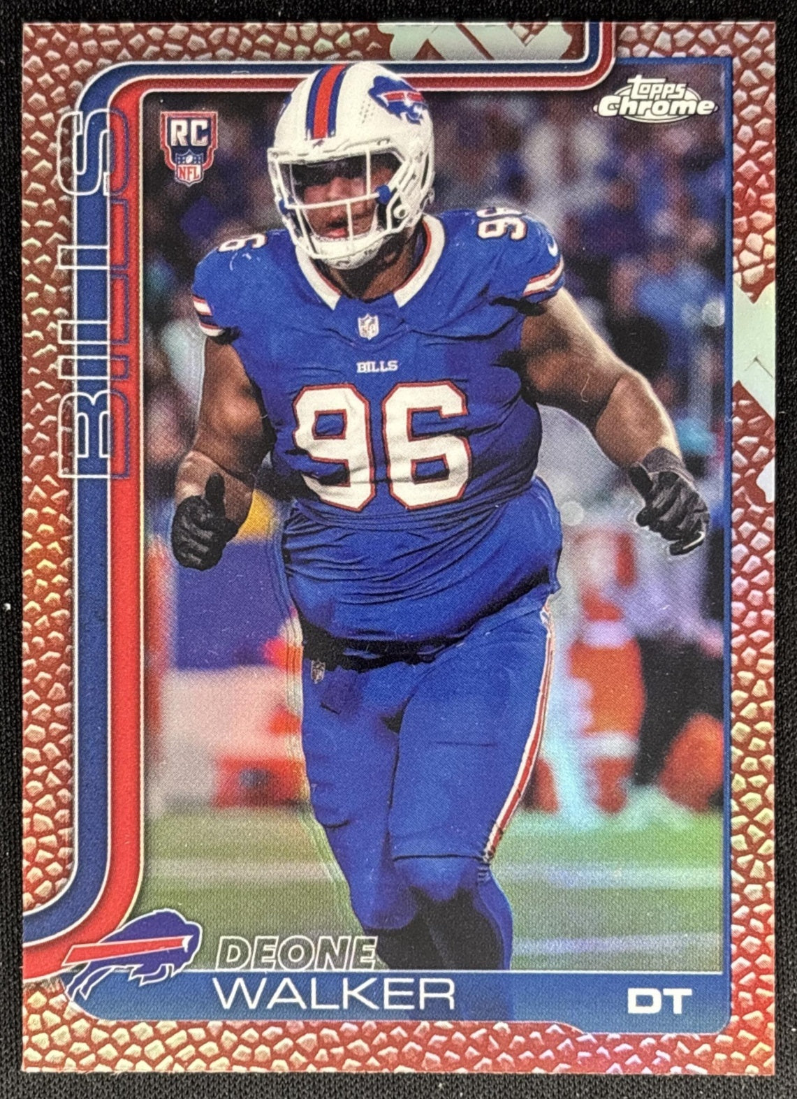 Deone Walker 2025 Topps Chrome Rookie Football Leather Refractor Bills Sports Trading Cards