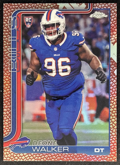 Deone Walker 2025 Topps Chrome Rookie Football Leather Refractor Bills Sports Trading Cards