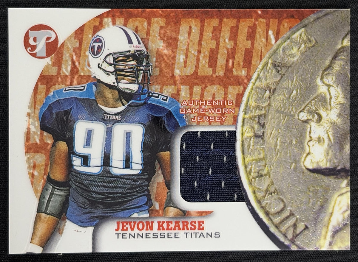 Front of Jevon Kearse 2002 Topps Pristine Nickel Package Jerseys Eagles sports trading card
