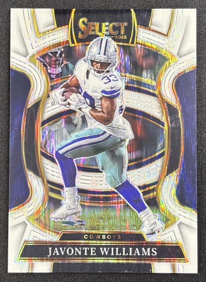 Javonte Williams 2025 Panini Select Concourse White Prizm Shock /799 Cowboys
