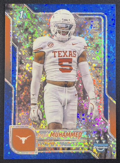 Malik Muhammad 2025 Bowman Chrome University Prospects Blue Mini-Diamond Refractor /150 Longhorns