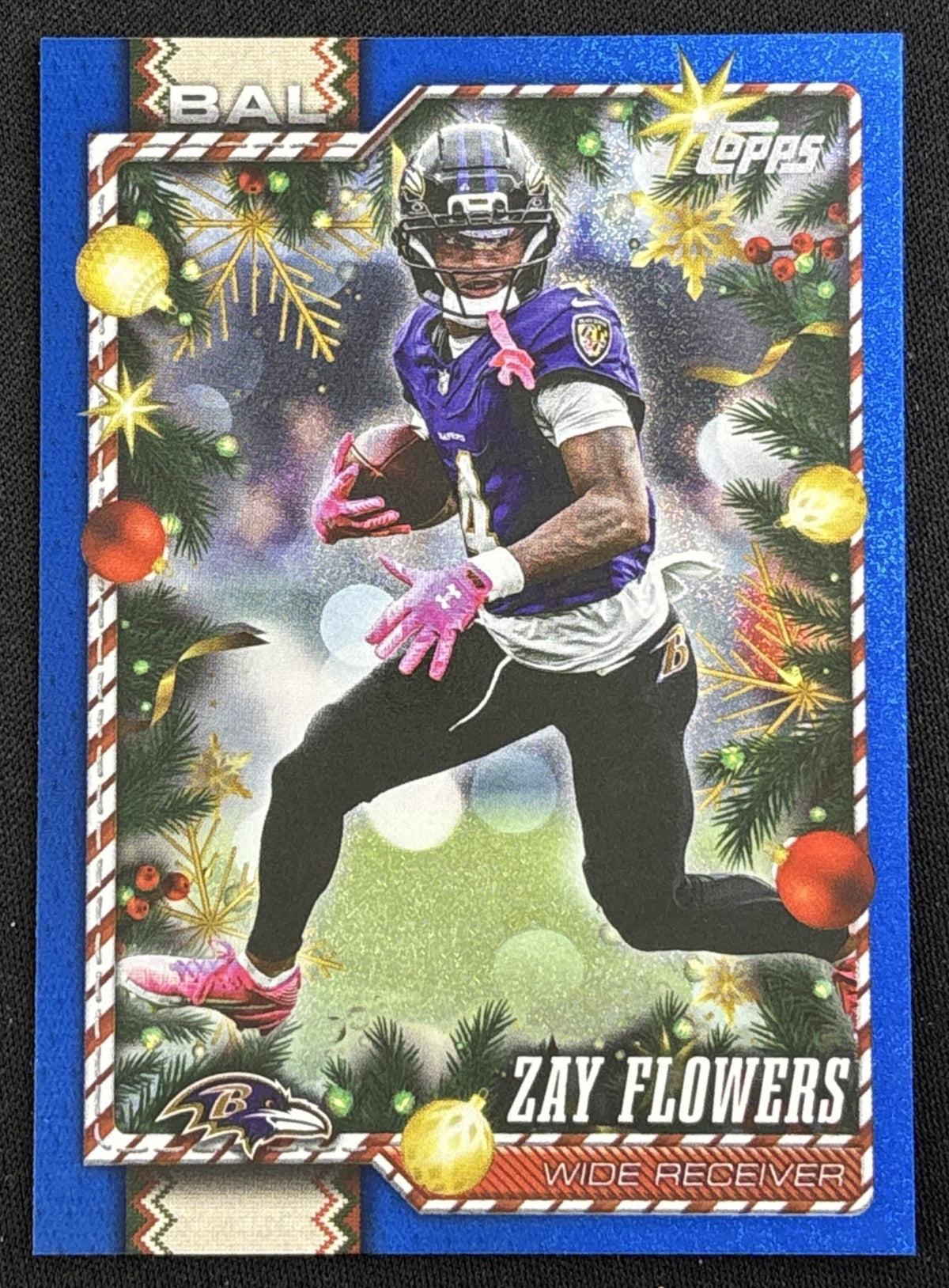 Zay Flowers 2026 Topps Holiday Blue Metallic Glitter Ravens - front