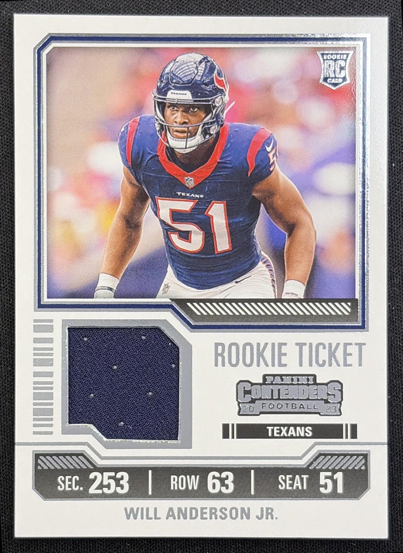 Will Anderson Jr. 2023 Panini Contenders Rookie Ticket Swatches Texans