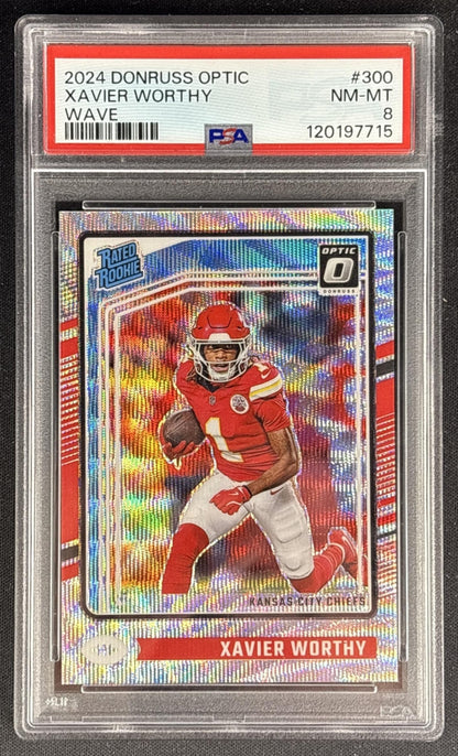 Xavier Worthy 2024 Panini Donruss Optic Wave /300 PSA 8 Chiefs