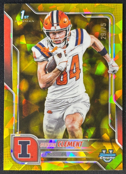Hudson Clement 2025 Chrome University Prospects Purple Shimmer Refractor /75 Fighting Illini - Front | Wayne Collection