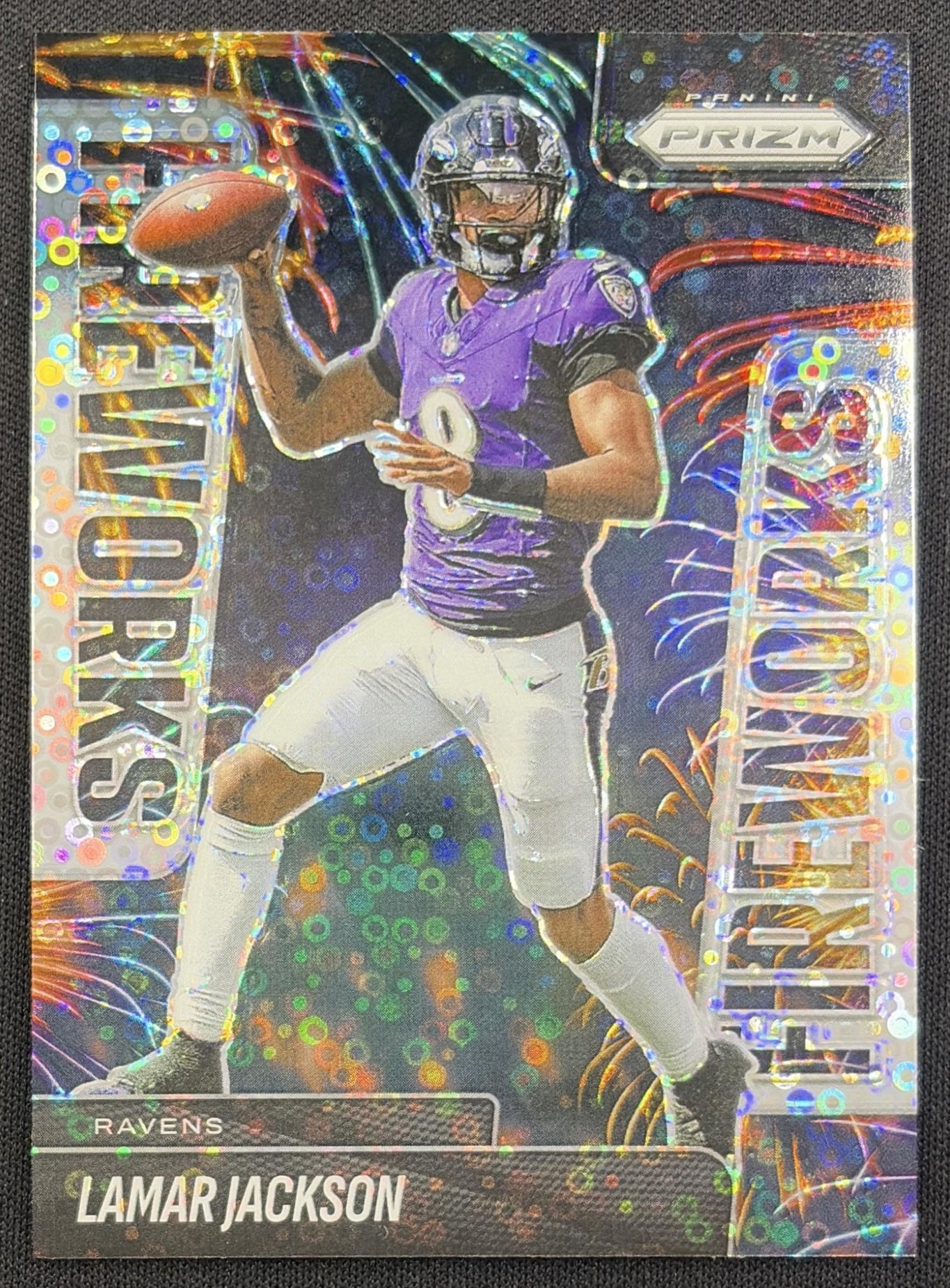 Lamar Jackson 2025 Panini Prizm Fireworks No Huddle Ravens Baltimore Ravens