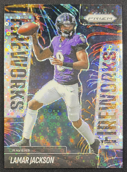 Lamar Jackson 2025 Panini Prizm Fireworks No Huddle Ravens Baltimore Ravens