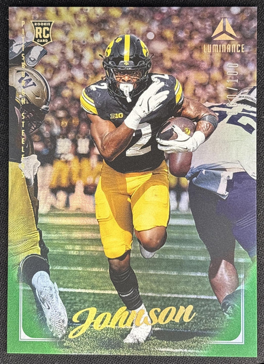 Kaleb Johnson 2025 Panini Luminance Green /100 Steelers