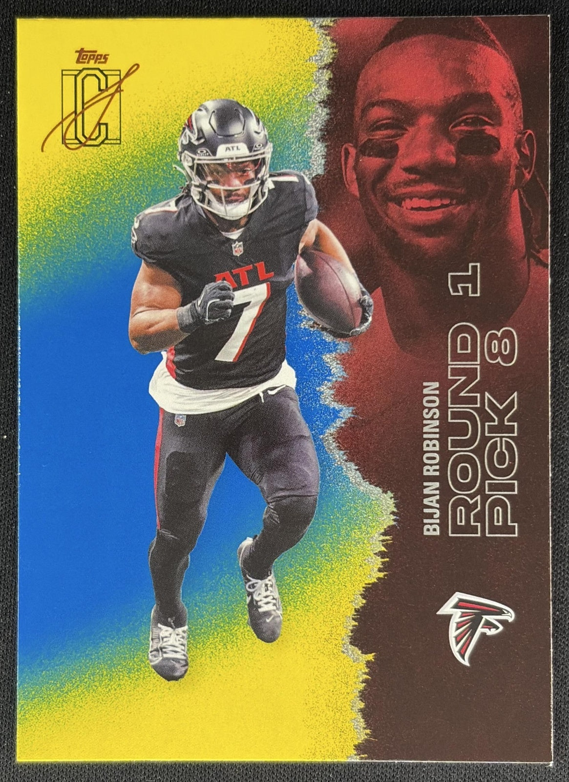 Bijan Robinson 2025 Topps Signature Class Veteran Blue & Yellow Foil Falcons front