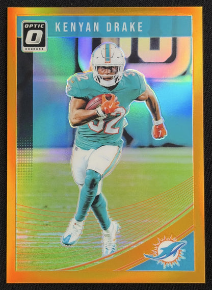 Front of Kenyan Drake 2018 Panini Donruss Optic Orange Prizm /199 Dolphins sports trading card