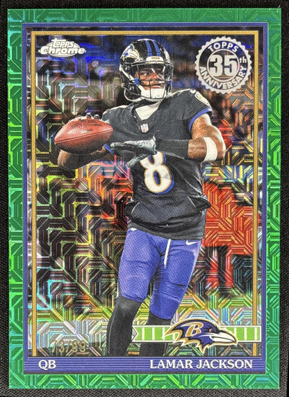 Lamar Jackson 2026 Topps 1991 Chrome Green Mojo Refractor /99 Ravens