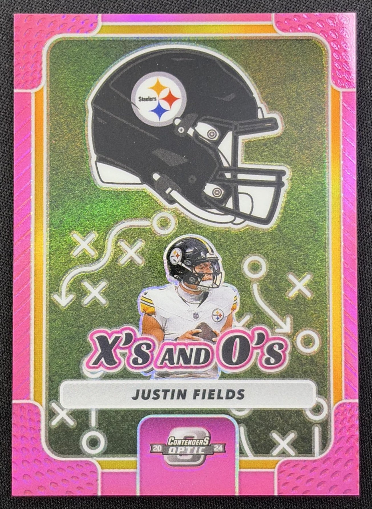 Justin Fields 2024 Panini Contenders Optic X's and O's Pink Prizm /75 Steelers
