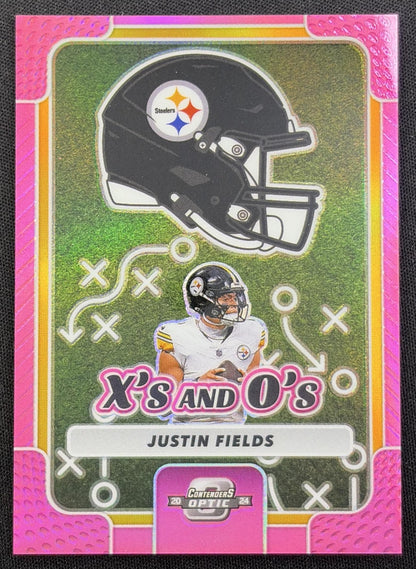 Justin Fields 2024 Panini Contenders Optic X's and O's Pink Prizm /75 Steelers