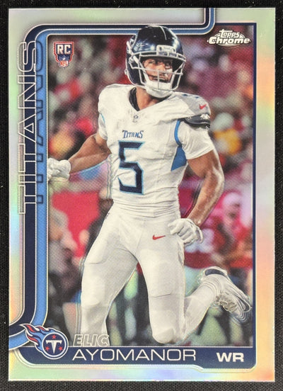Elic Ayomanor 2025 Topps Chrome Rookie Refractor Titans Sports Trading Cards