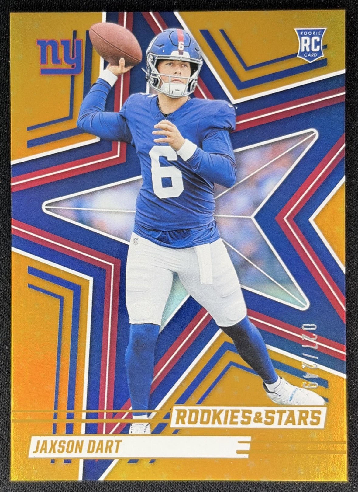 Jaxson Dart 2025 Panini Rookies & Stars Orange /249 Giants front
