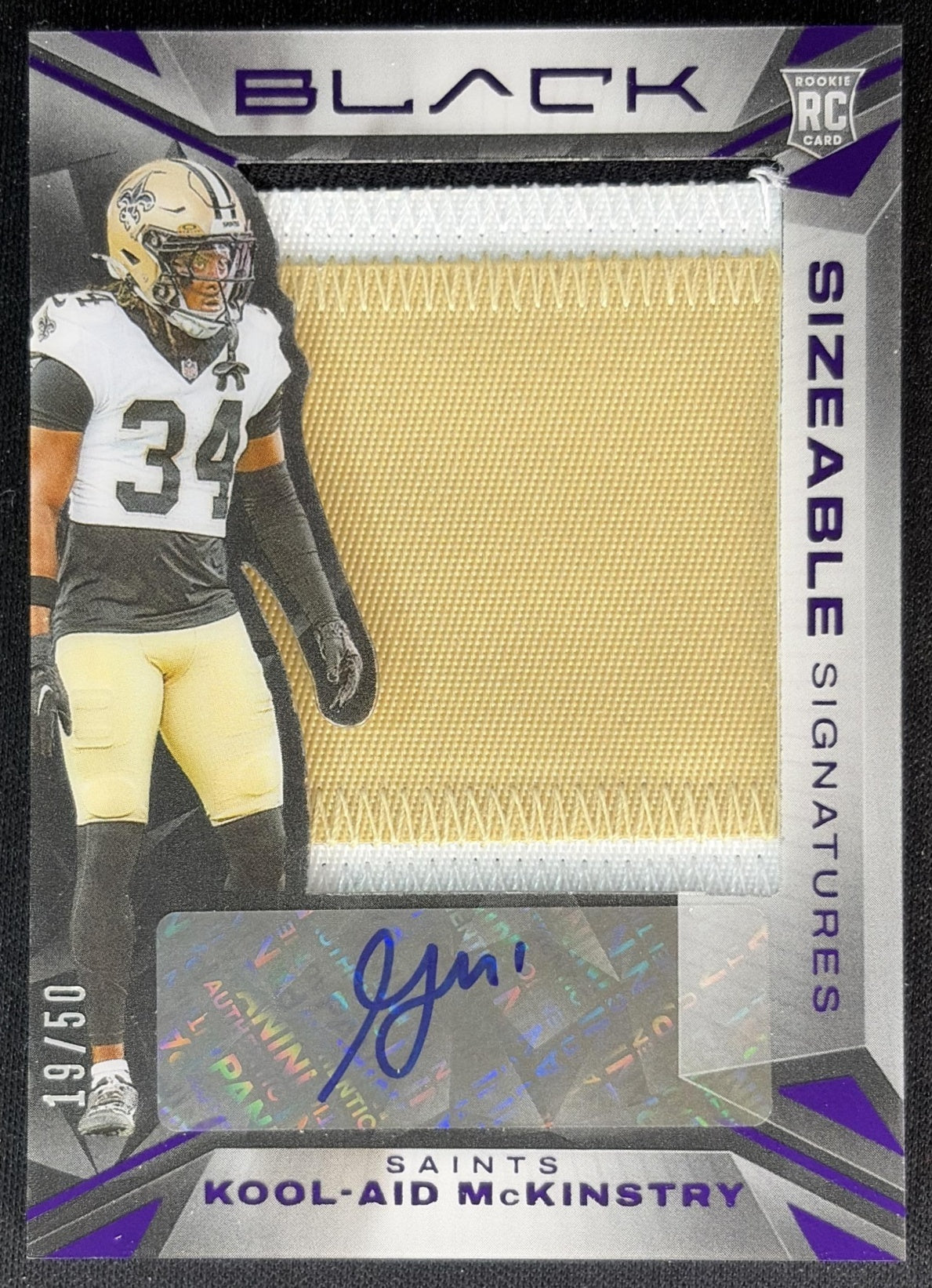 Kool-Aid McKinstry 2024 Black Sizeable Signatures Rookie Jersey Royal /50 Saints Sports Trading Cards