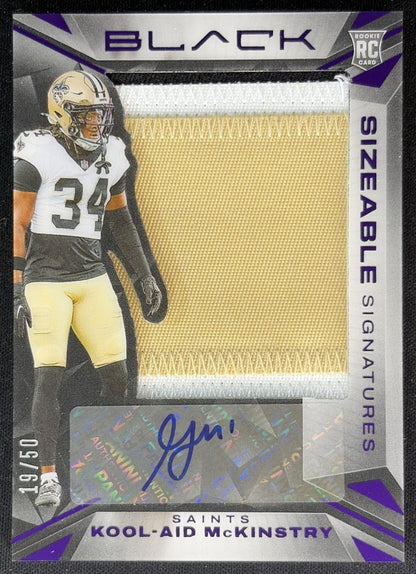 Kool-Aid McKinstry 2024 Black Sizeable Signatures Rookie Jersey Royal /50 Saints Sports Trading Cards