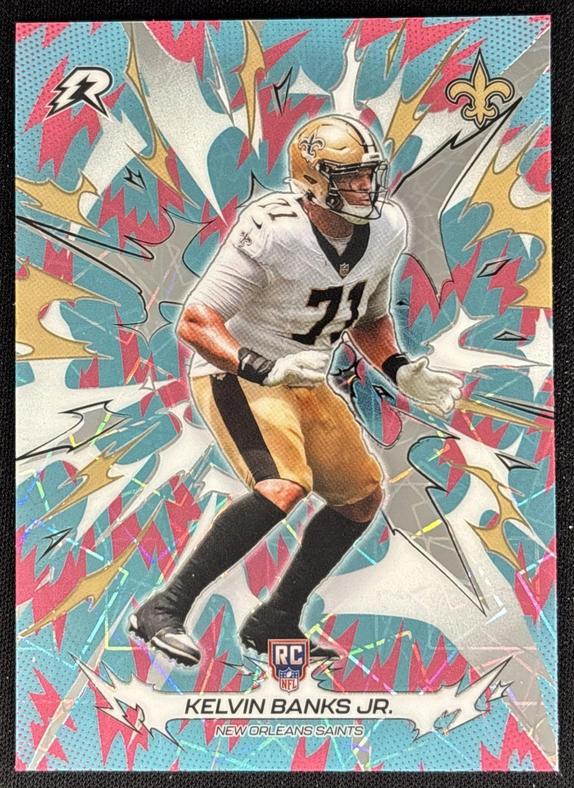 Kelvin Banks Jr. 2025 Topps Resurgence Sky Blue and Pink Shock Refractor Saints