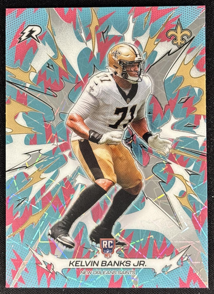 Kelvin Banks Jr. 2025 Topps Resurgence Sky Blue and Pink Shock Refractor Saints