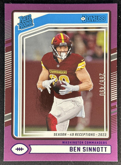Ben Sinnott 2024 Panini Donruss Season Stat Line /490 Commanders Sports Trading Cards