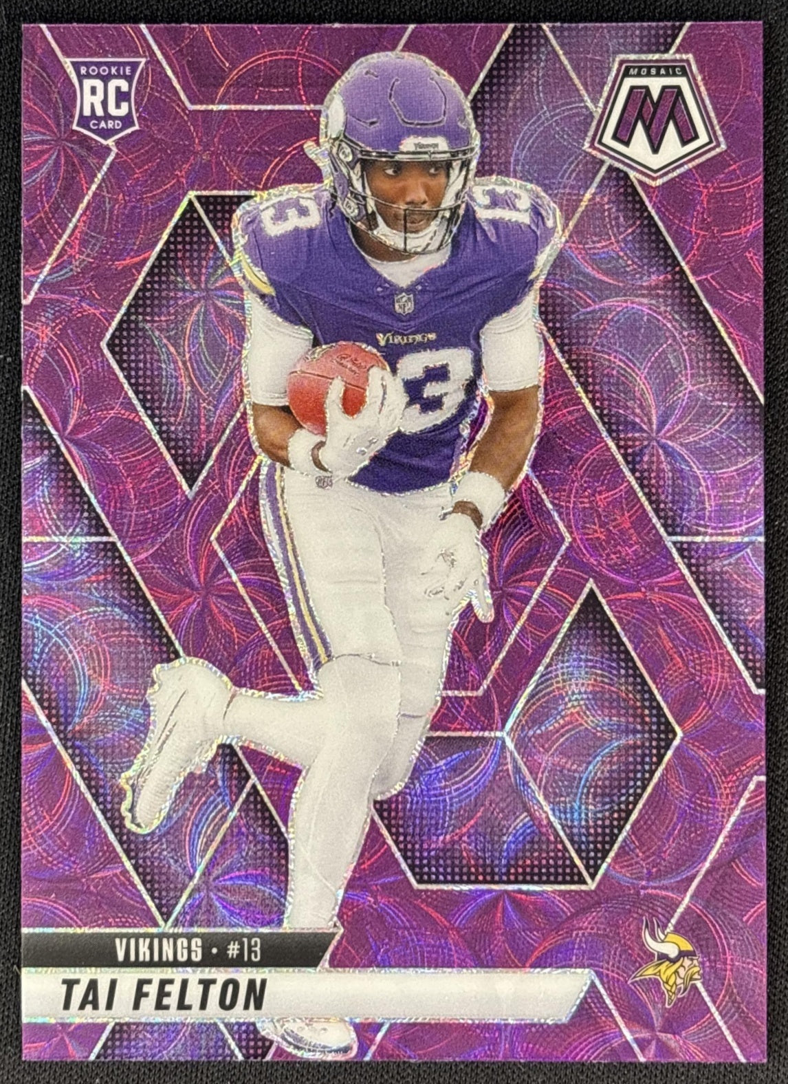 Tai Felton 2025 Panini Mosaic Rookies Purple Scope Prizm Vikings front