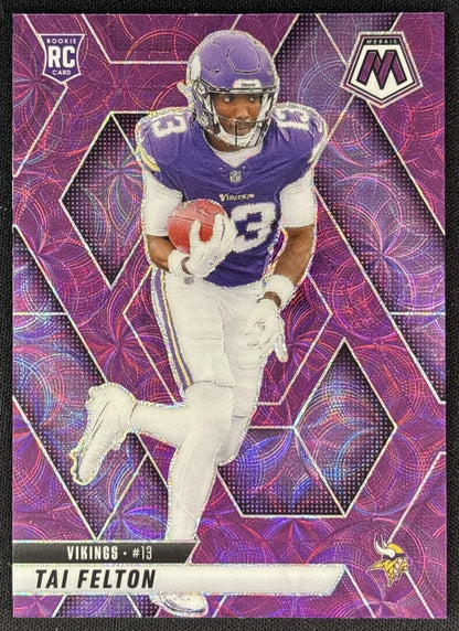 Tai Felton 2025 Panini Mosaic Rookies Purple Scope Prizm Vikings front