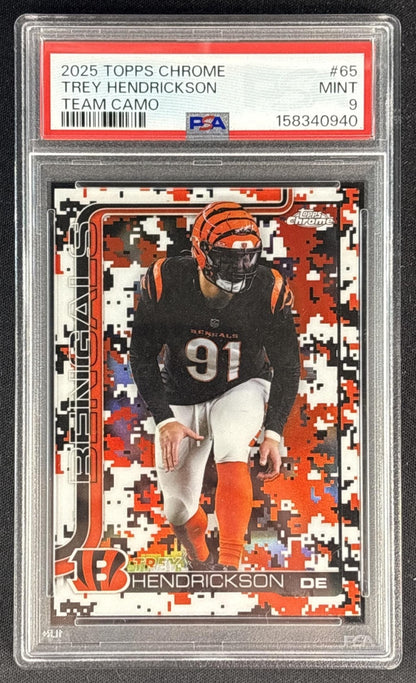 Trey Hendrickson 2025 Topps Chrome Team Camo Variation PSA 9 Bengals front