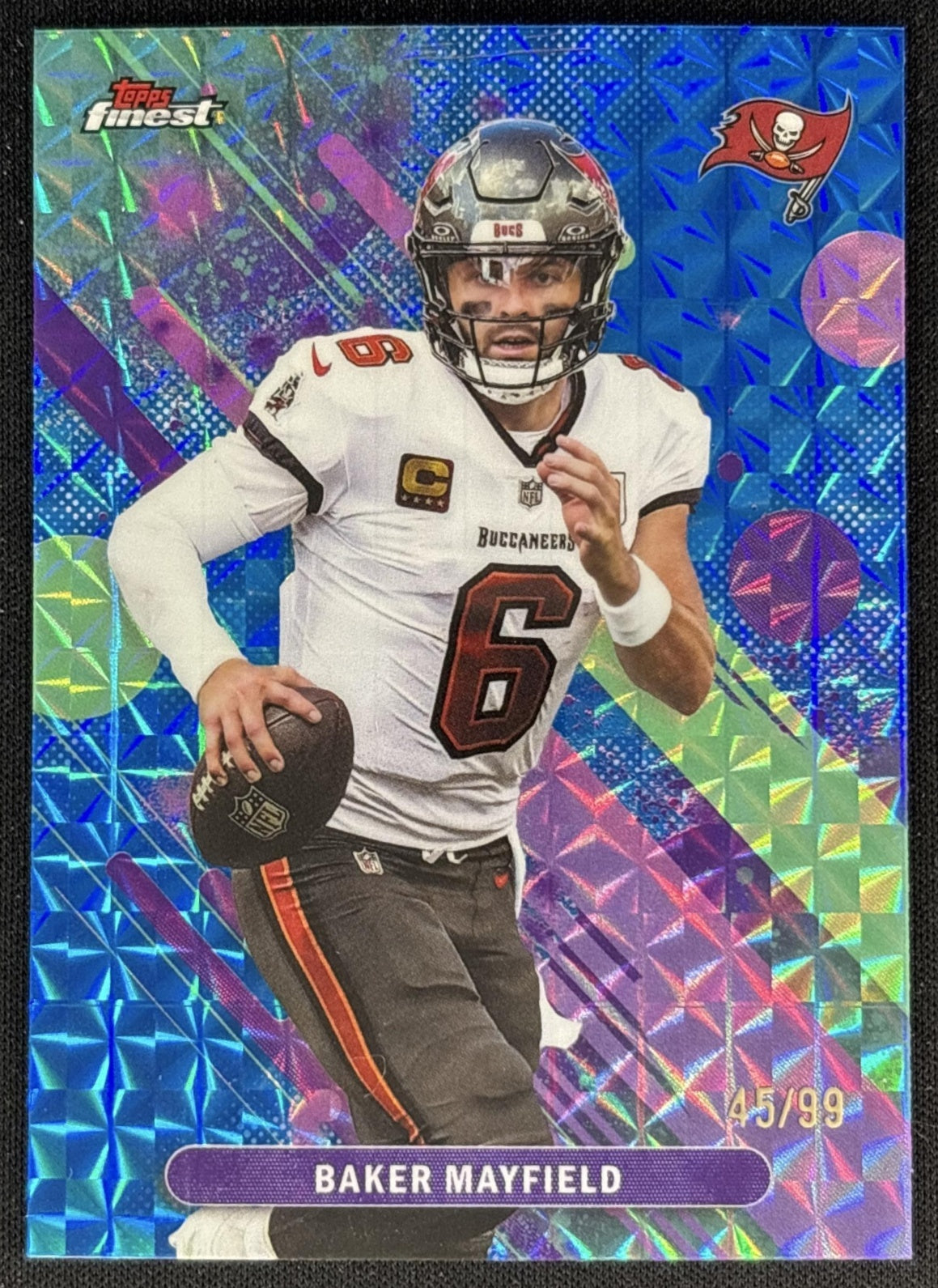 Baker Mayfield 2025 Topps Finest Blue Geometric Refractor /99 Buccaneers Front
