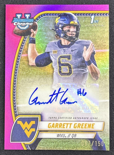 Garrett Greene 2024 Bowman Chrome University Prospect Auto Fuchsia Refractor /150 Mountaineers