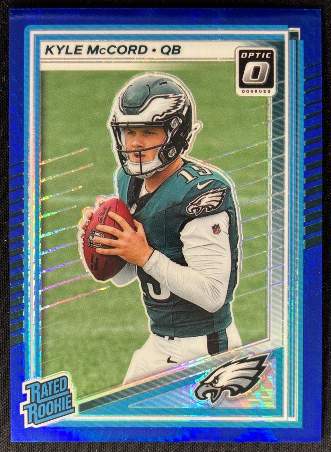 Kyle McCord 2025 Donruss Optic Rated Rookie Blue Hyper Prizm Eagles - Front