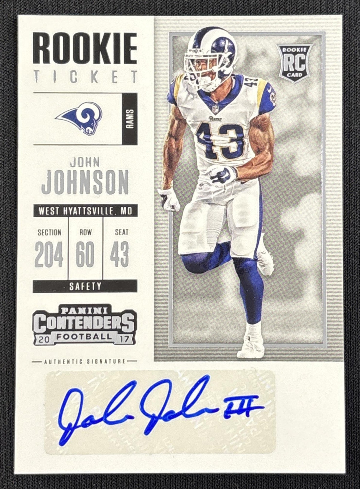John Johnson 2017 Panini Contenders Rookie Ticket Auto Rams
