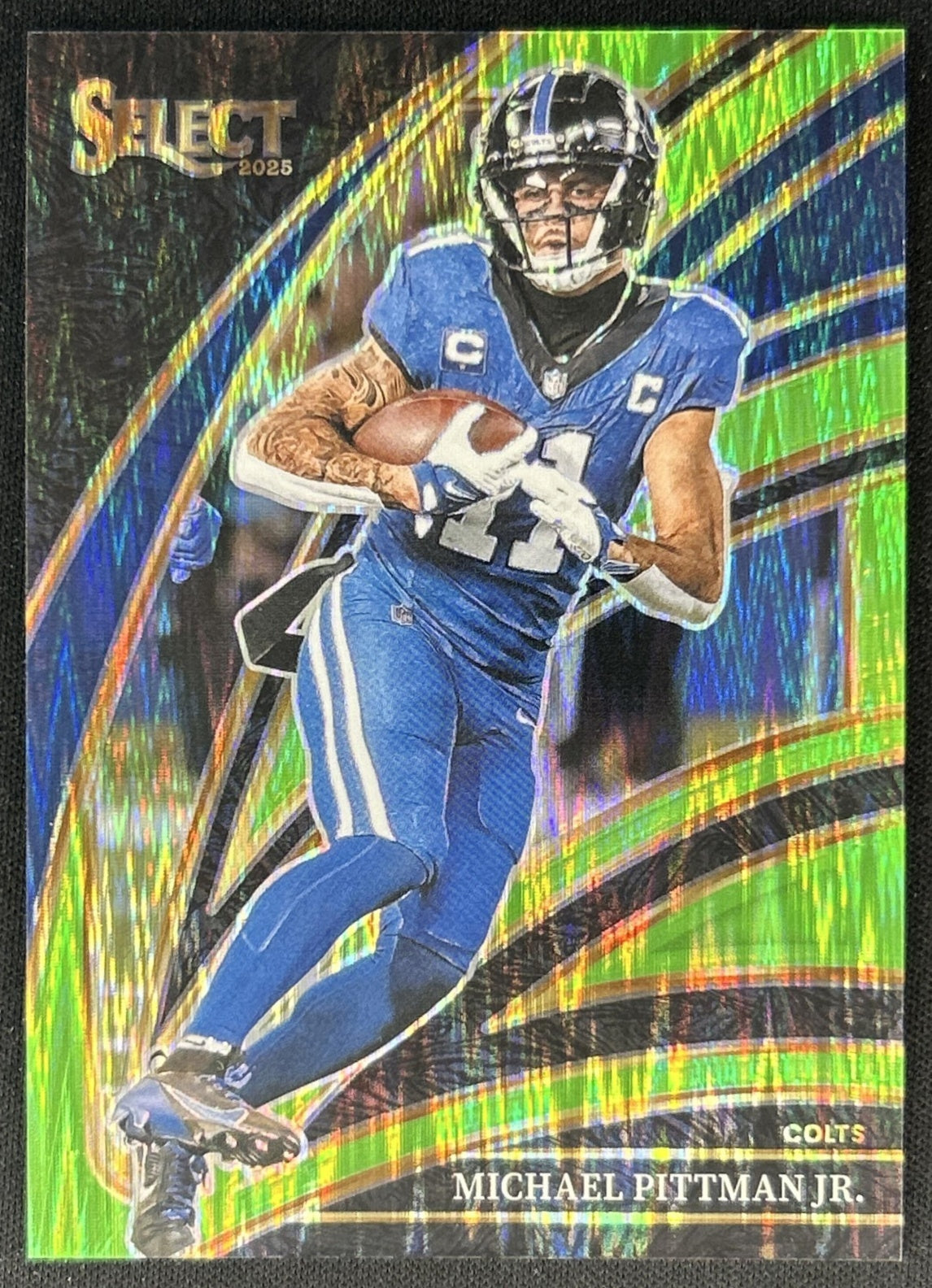 Michael Pittman Jr. 2025 Select Club Level Neon Green Prizm Shock /699 Colts front