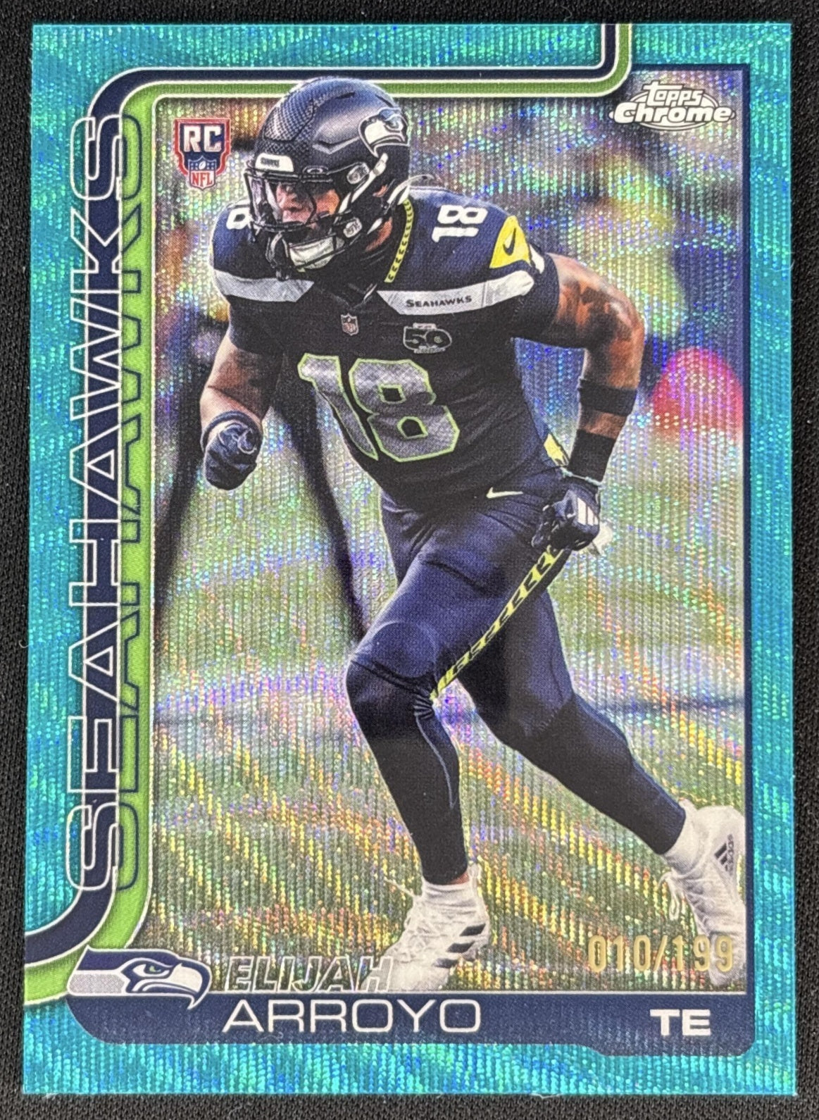 Elijah Arroyo 2025 Topps Chrome Rookie Aqua Wave Refractor /199 Seahawks
