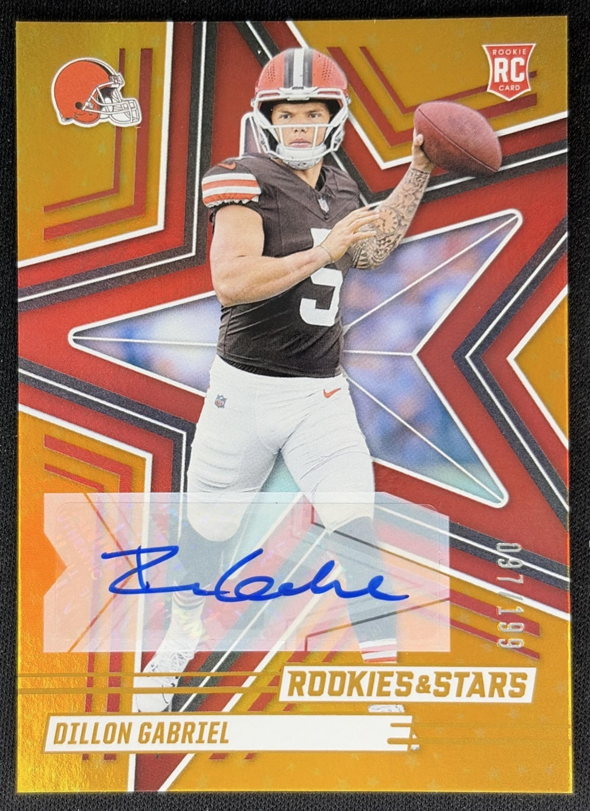 Dillon Gabriel 2025 Panini Rookies & Stars Signatures Orange /199 Browns front
